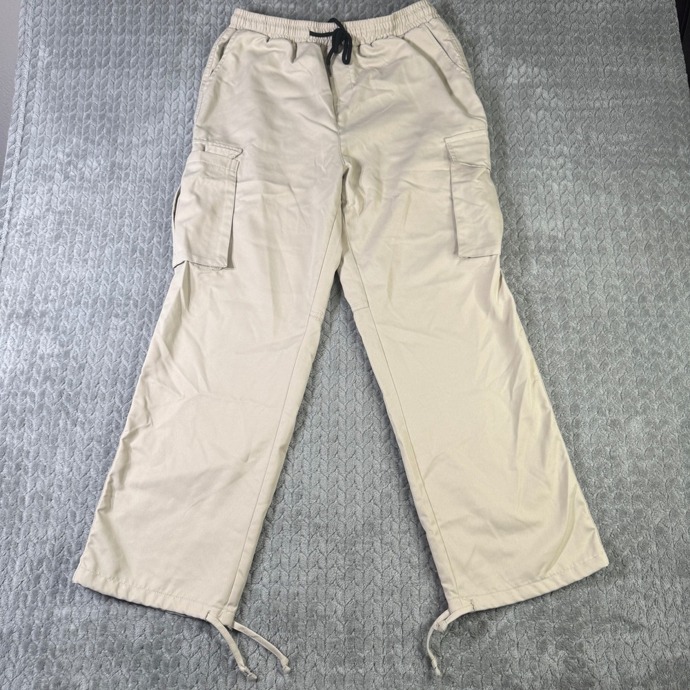Manfinity Mens L Tan Khaki Cargo Sweatpants Elastic Waist Drawstring Streetwear